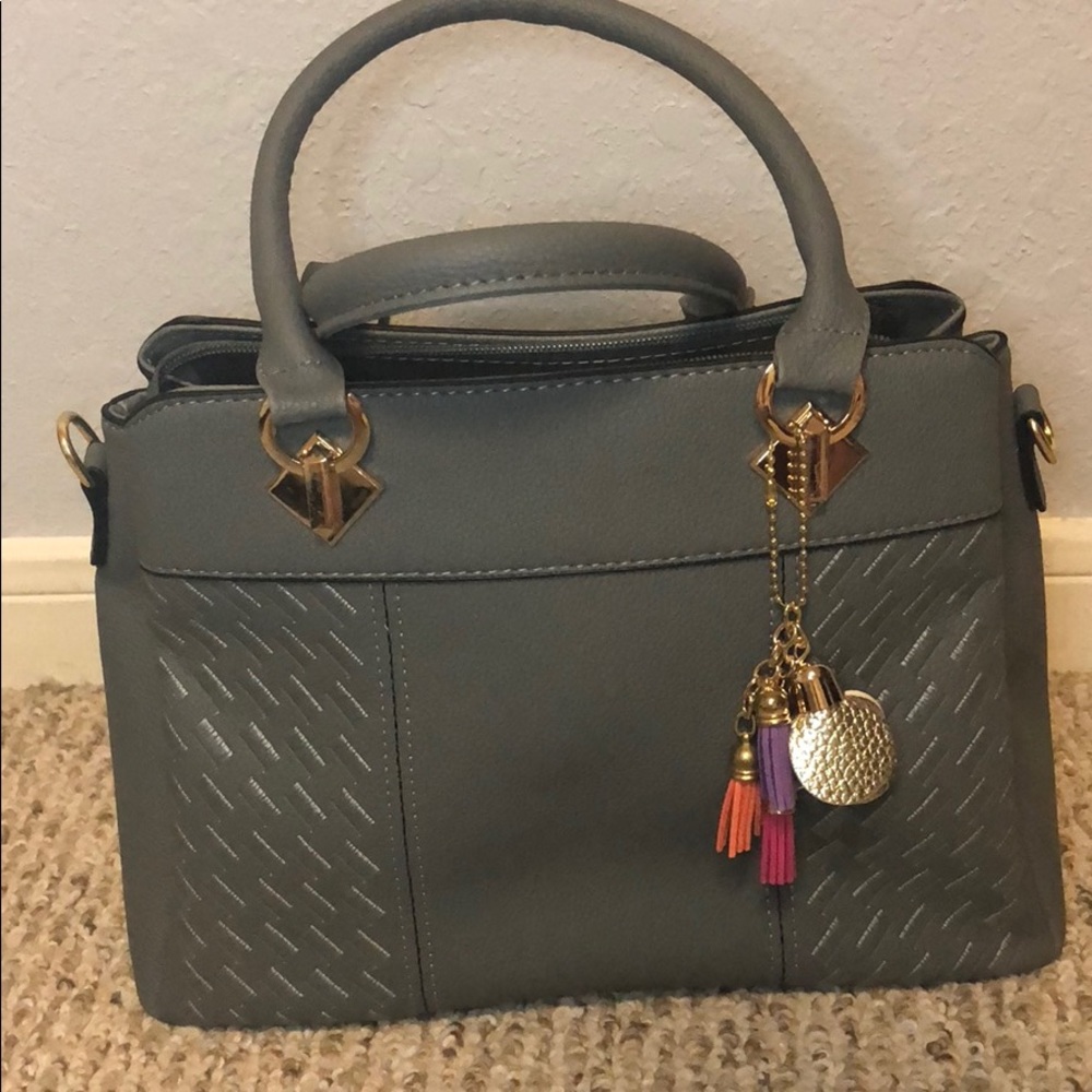 Grey Satchel Faux Leather Brand New